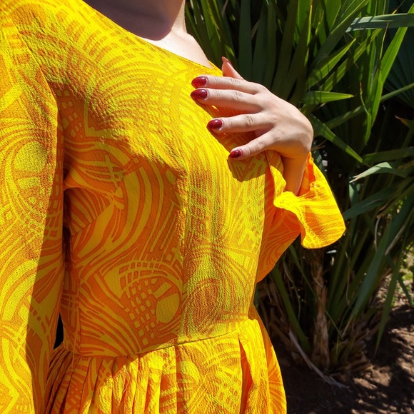 Vtg 60s Hawaiian VLV Novelty Abstract Palm Leaves Print GROOVY Day Dress Sz S/M - Picture 2 of 7